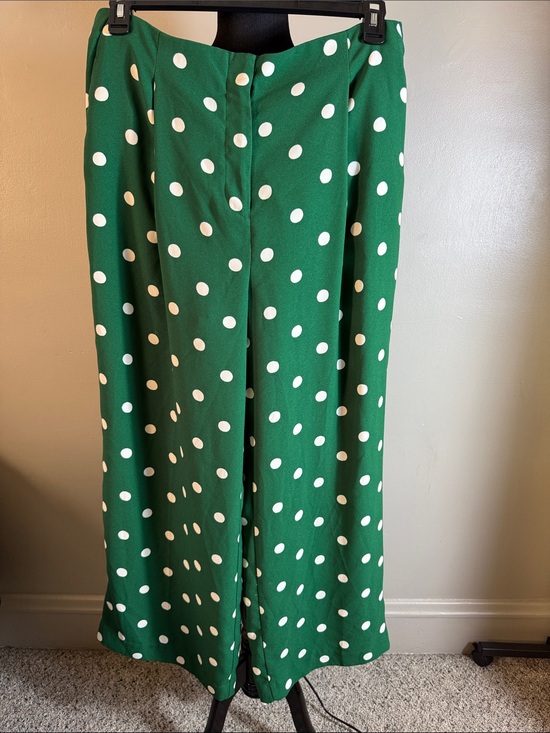 Ann Taylor Pants - Ann Taylor Green Polka Dot Wide Leg Pants Sz 14P 29” Inseam